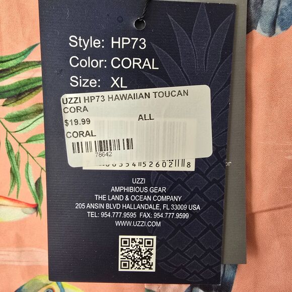 NWT Uzzi Amphibious Gear Hawaiian Button Up Shirt Toucan Coral Vaca Resort Beach - Picture 9 of 10